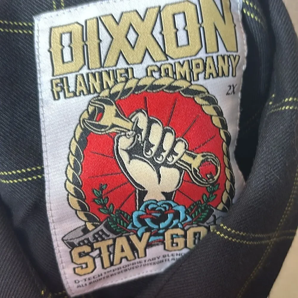 Dixxon women’s flannel stay gold black yellow pearl snap 2x new button up